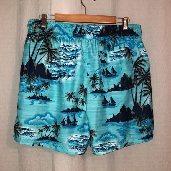 George L Tropical Teal Navy Swim Trunks - Picture 2 of 12